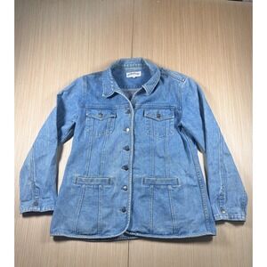 Orvis Chore Jacket Womens 12‎ Blue Denim Cotton Light Wash Outdoor Button Front